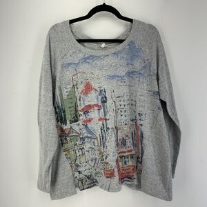 Wearable Art To Wear Sweater Colorful Sparkle City Scene Womens 14 16W Stretch